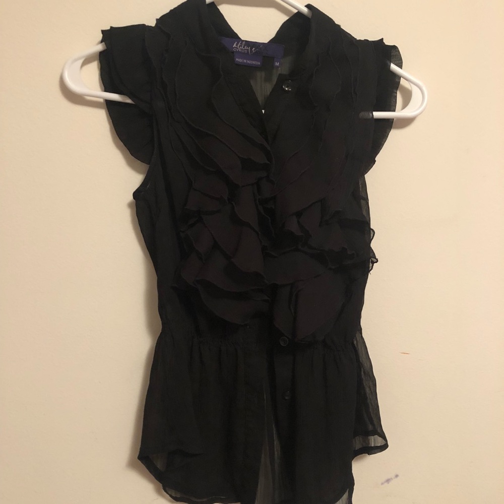 Black Sleeveless Button Up